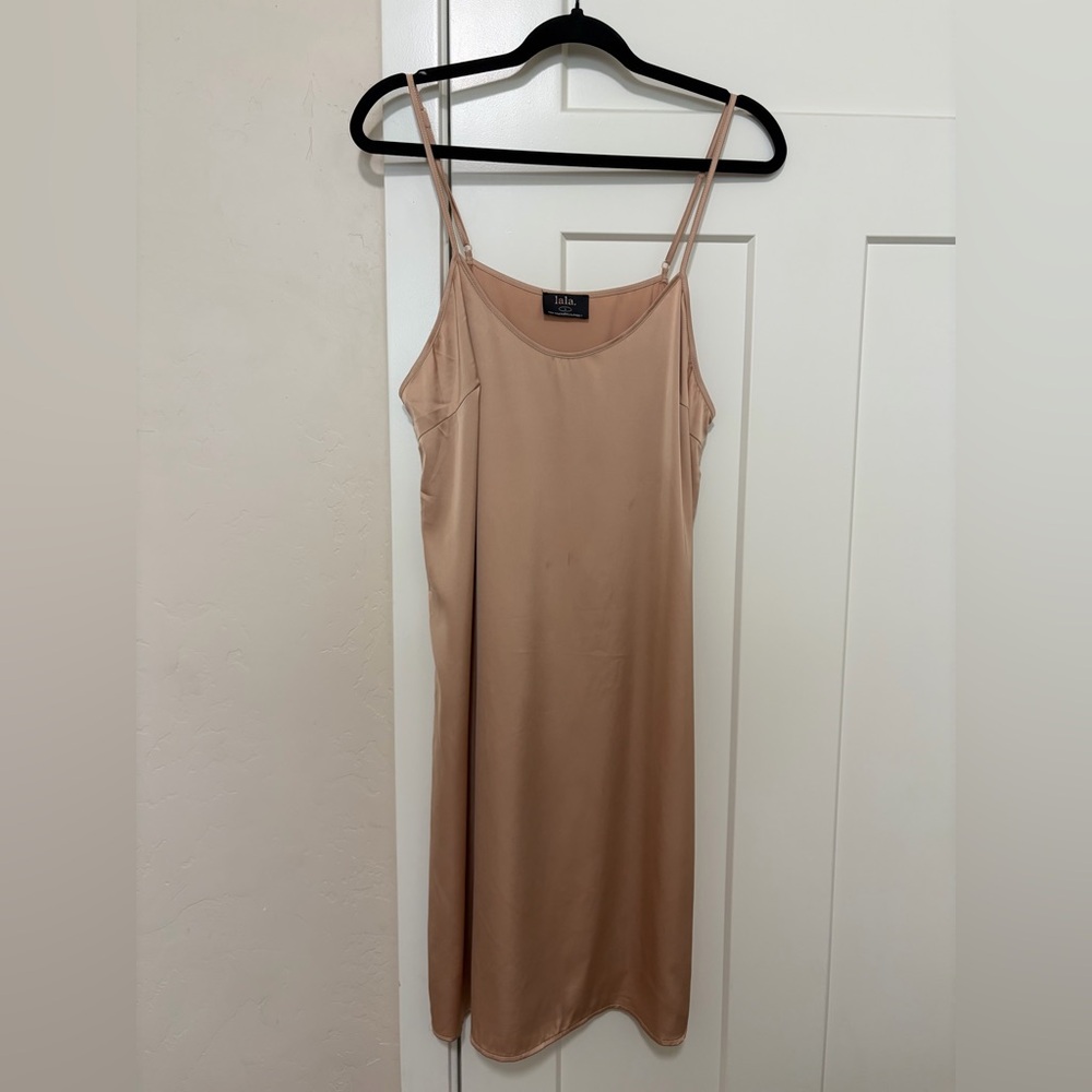 Dressed in LALA Tan Brown Satin Slip Lightweight Dress Women's Size L Large
